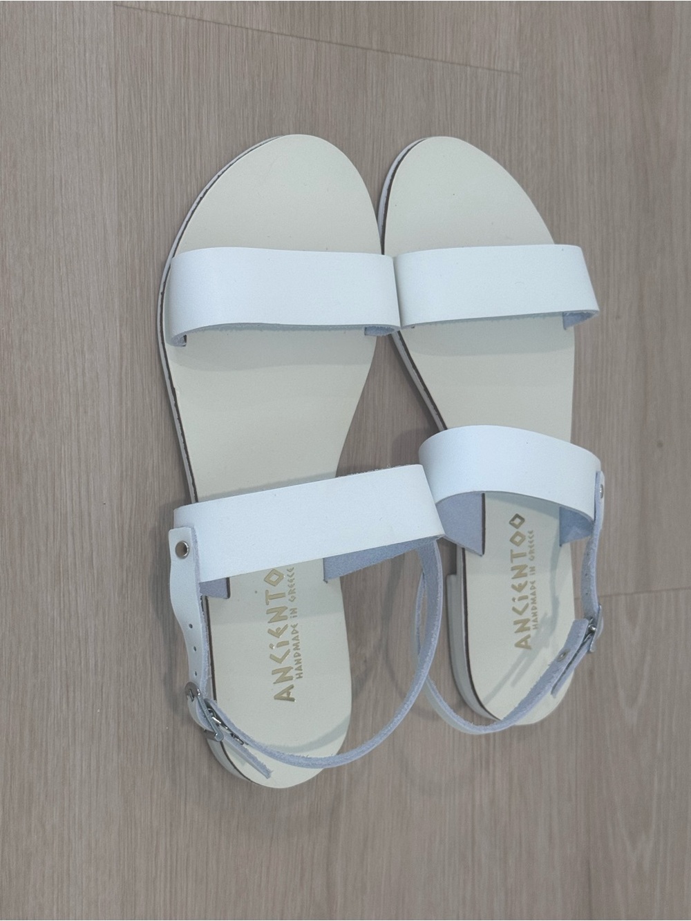 Ankle-Strap White Flat Sandals by Ank Kento